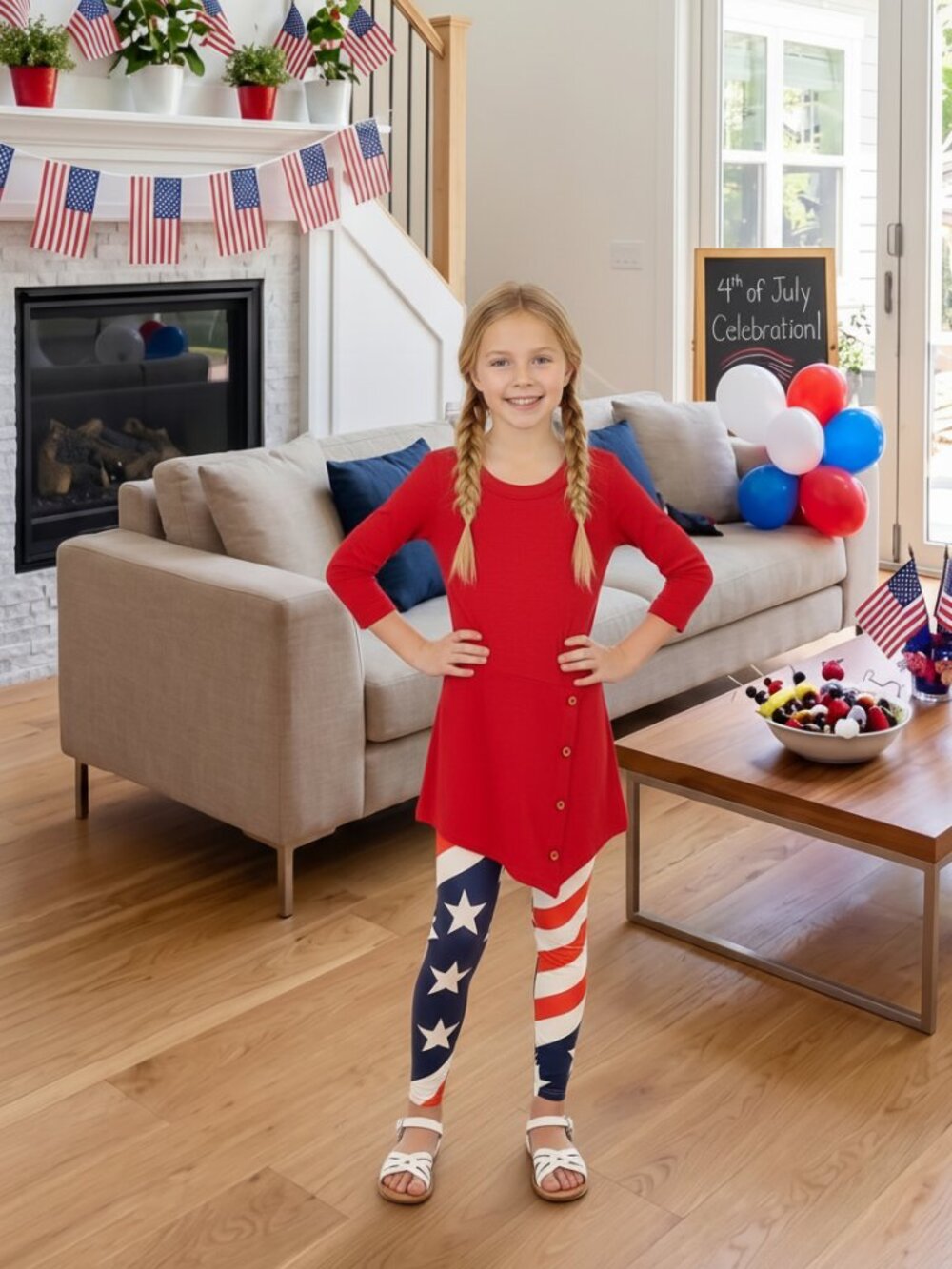 Girls Red Top NEW Long Shirt, Short Dress, 4th of July, Sizes S/L/XL
